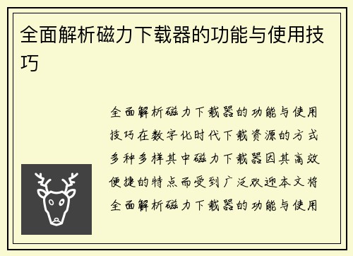 全面解析磁力下载器的功能与使用技巧